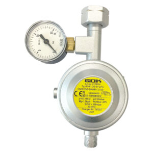 REGOLATORE GAS CON VALVOLA SICUR. E MANOMETRO 1,5Kg/h 30Mbar