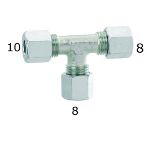 RACCORDO GAS A T IN ACCIAIO ZINC. DIAM.10/8/8MM. CF.PZ.5
